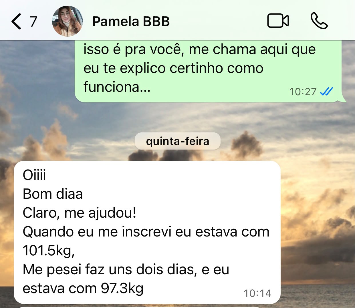 Print real de conversa com a aluna Pamela