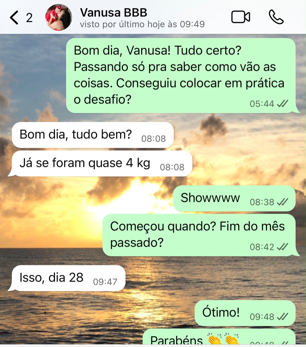 Print real de conversa com a aluna Vanusa